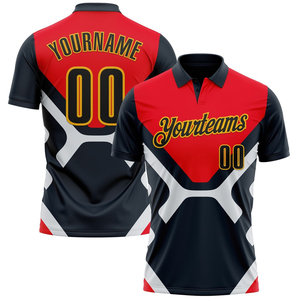 Custom Blue Black Red-Gold Esports Performance Polo Shirt photo 1