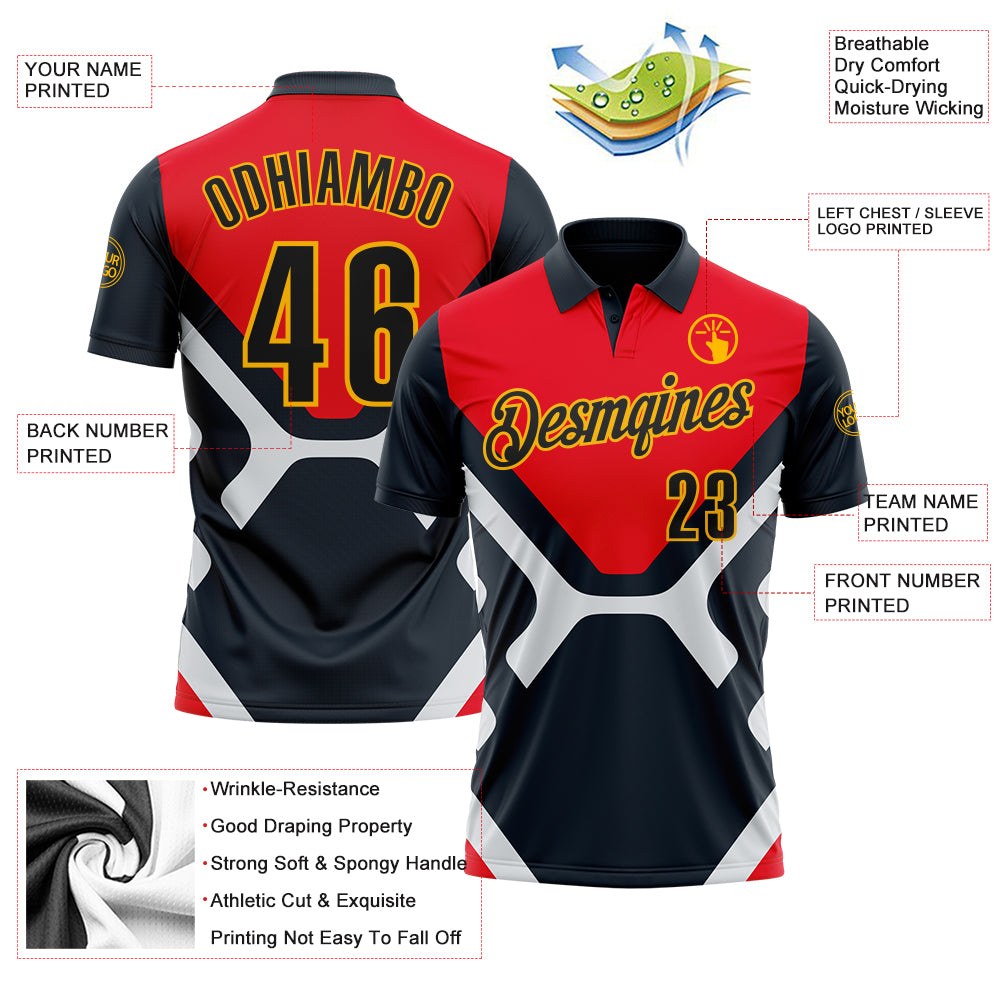 Custom Blue Black Red-Gold Esports Performance Polo Shirt photo 3