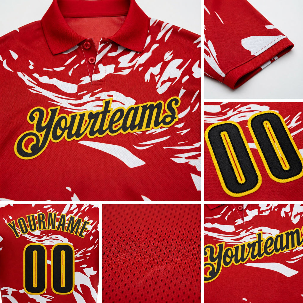 Custom Red Black White-Gold Esports Performance Polo Shirt detail