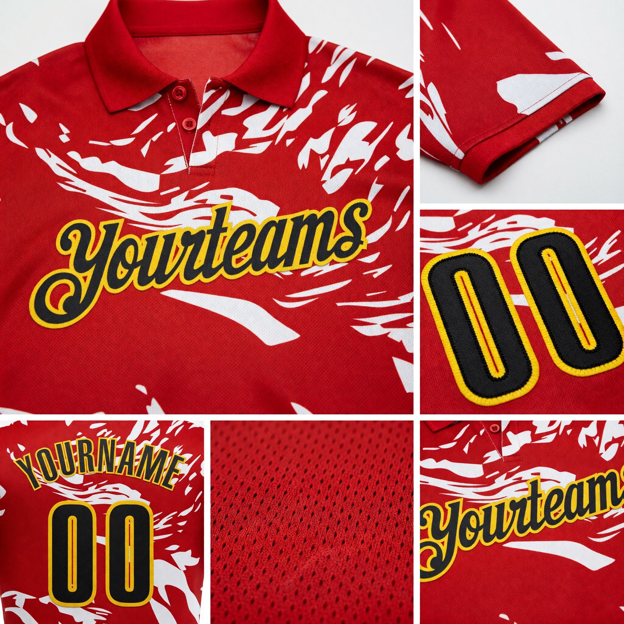 Custom Red Black White-Gold Esports Performance Polo Shirt detail