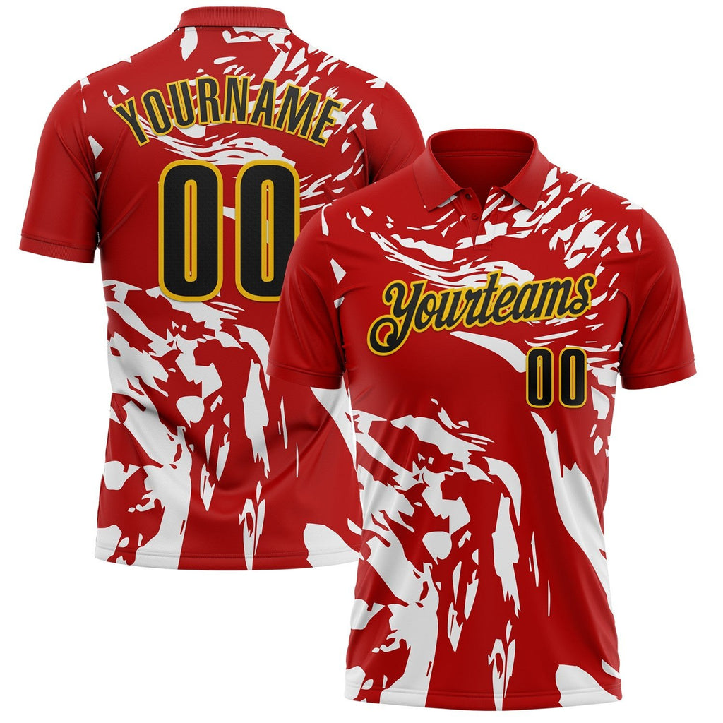 Custom Red Black White-Gold Esports Performance Polo Shirt photo 1