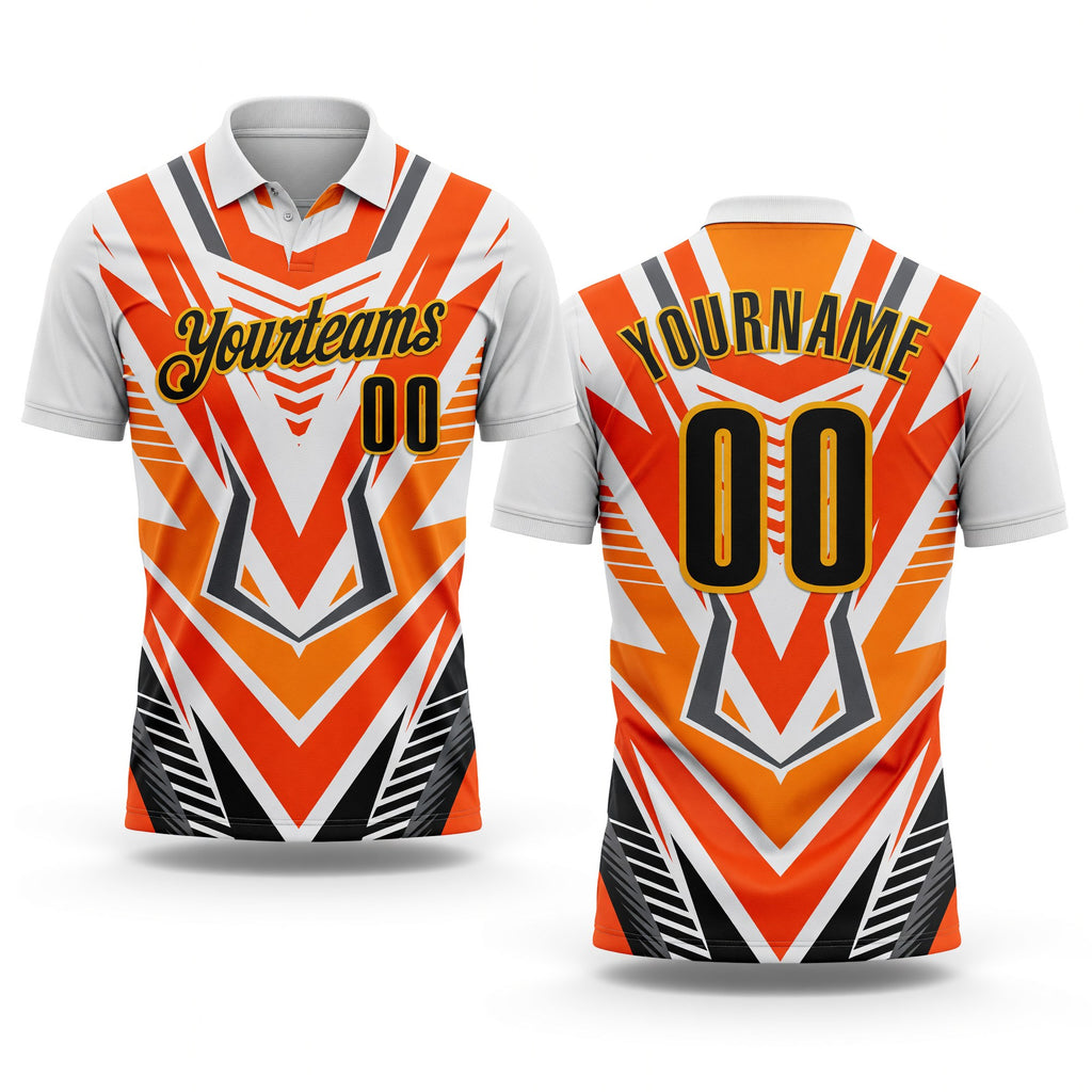 Custom White Black Orange-Gold Esports Performance Polo Shirt