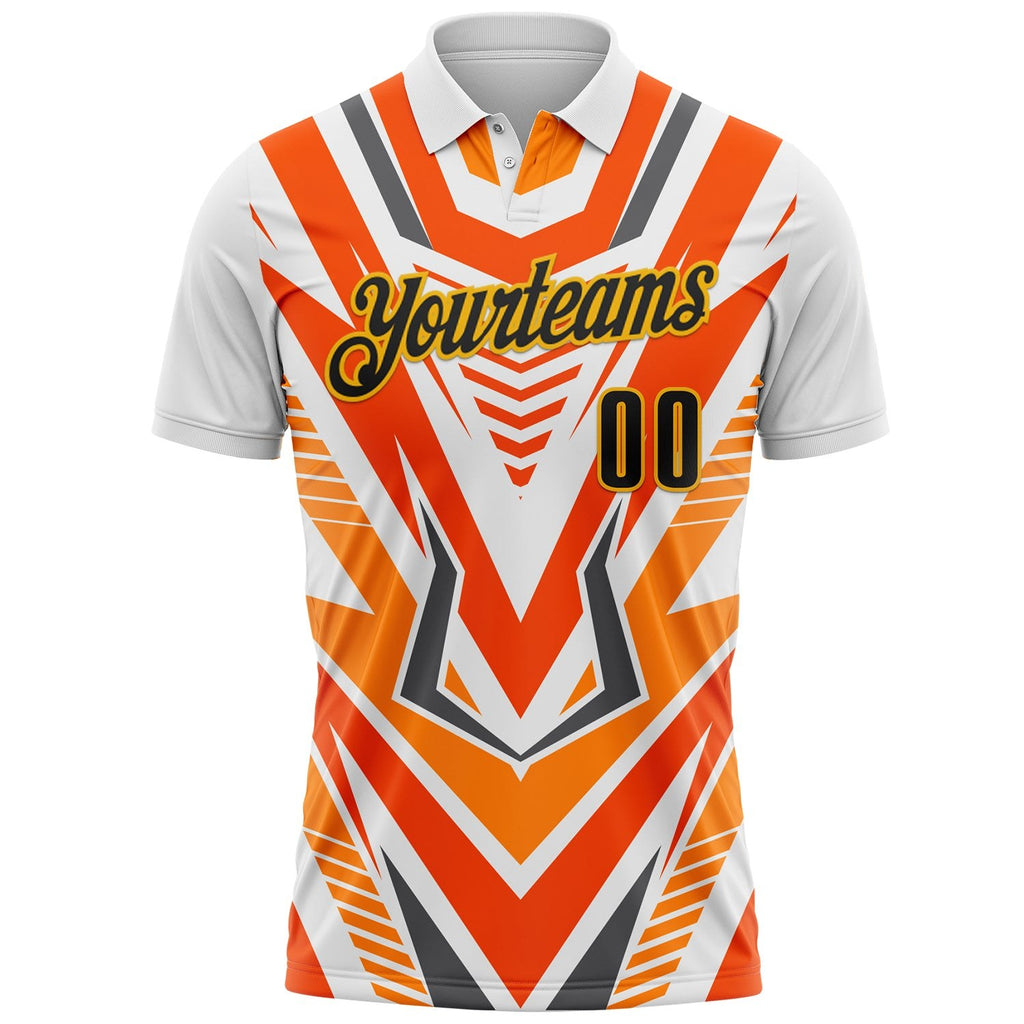 Custom White Black Orange-Gold Esports Performance Polo Shirt photo 1