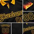 Custom Black-Gold Flame Baseball Fireball 3D Pattern Performance Polo Shirt detail