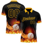 Custom Black-Gold Flame Baseball Fireball 3D Pattern Performance Polo Shirt photo 1