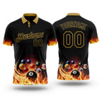 Custom Black-Old Gold Flame Billiards Snooker Balls Pool Performance Polo Shirt