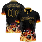 Custom Black-Old Gold Flame Billiards Snooker Balls Pool Performance Polo Shirt photo 1