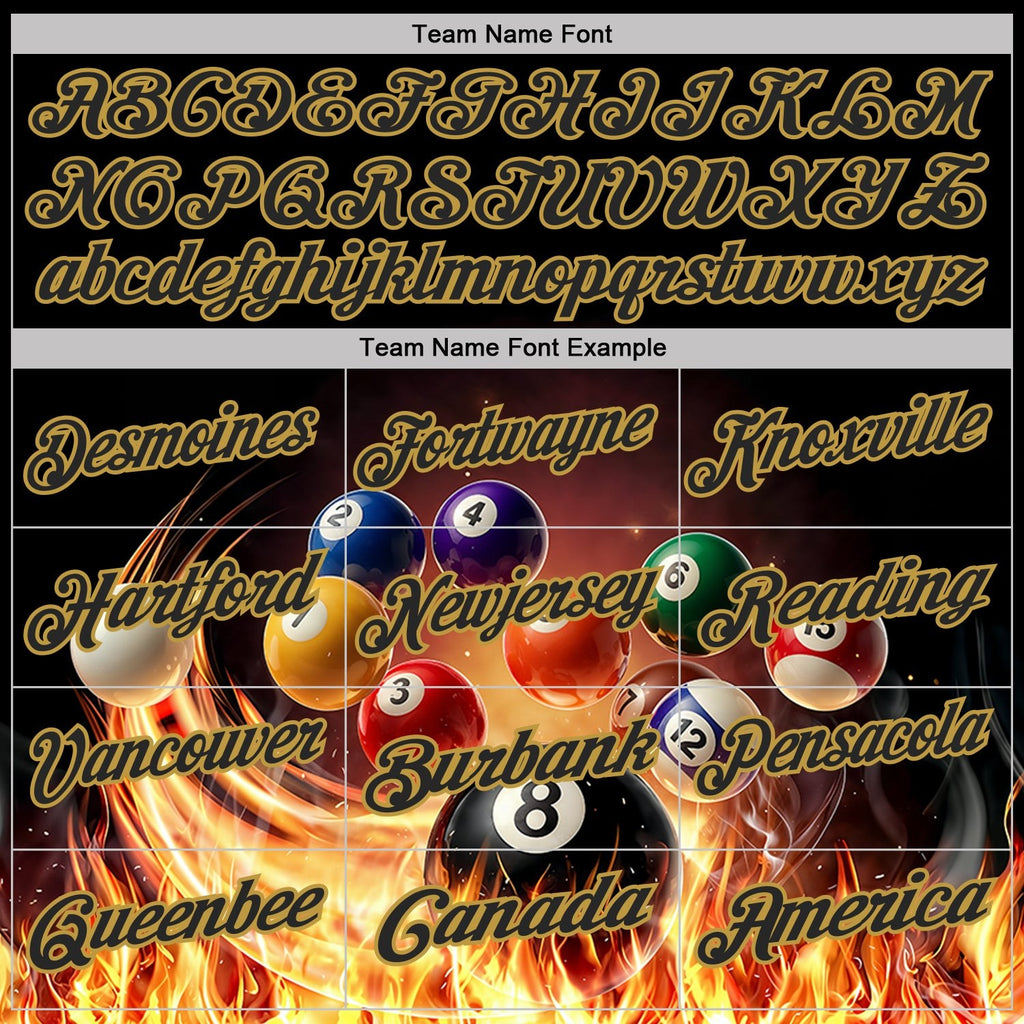 Custom Black-Old Gold Flame Billiards Snooker Balls Pool Performance Polo Shirt photo 4