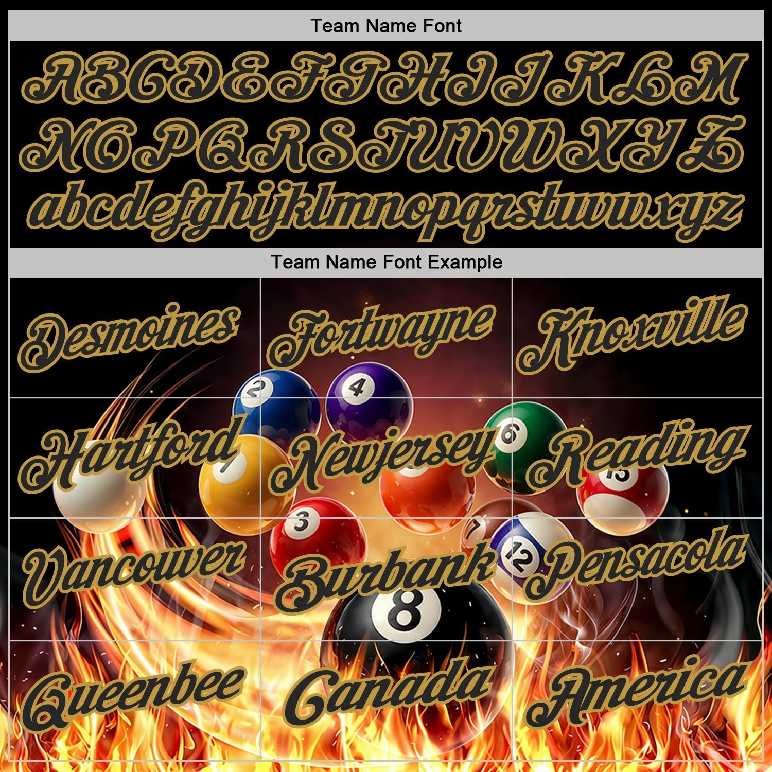 Custom Black-Old Gold Flame Billiards Snooker Balls Pool Performance Polo Shirt photo 4