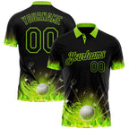 Custom Black-Neon Green Flame Golf Ball 3D Pattern Performance Polo Shirt photo 1