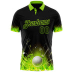 Custom Black-Neon Green Flame Golf Ball 3D Pattern Performance Polo Shirt photo 2