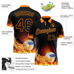 Custom Black-Bay Orange Flame Volleyball Ball 3D Pattern Performance Polo Shirt photo 3