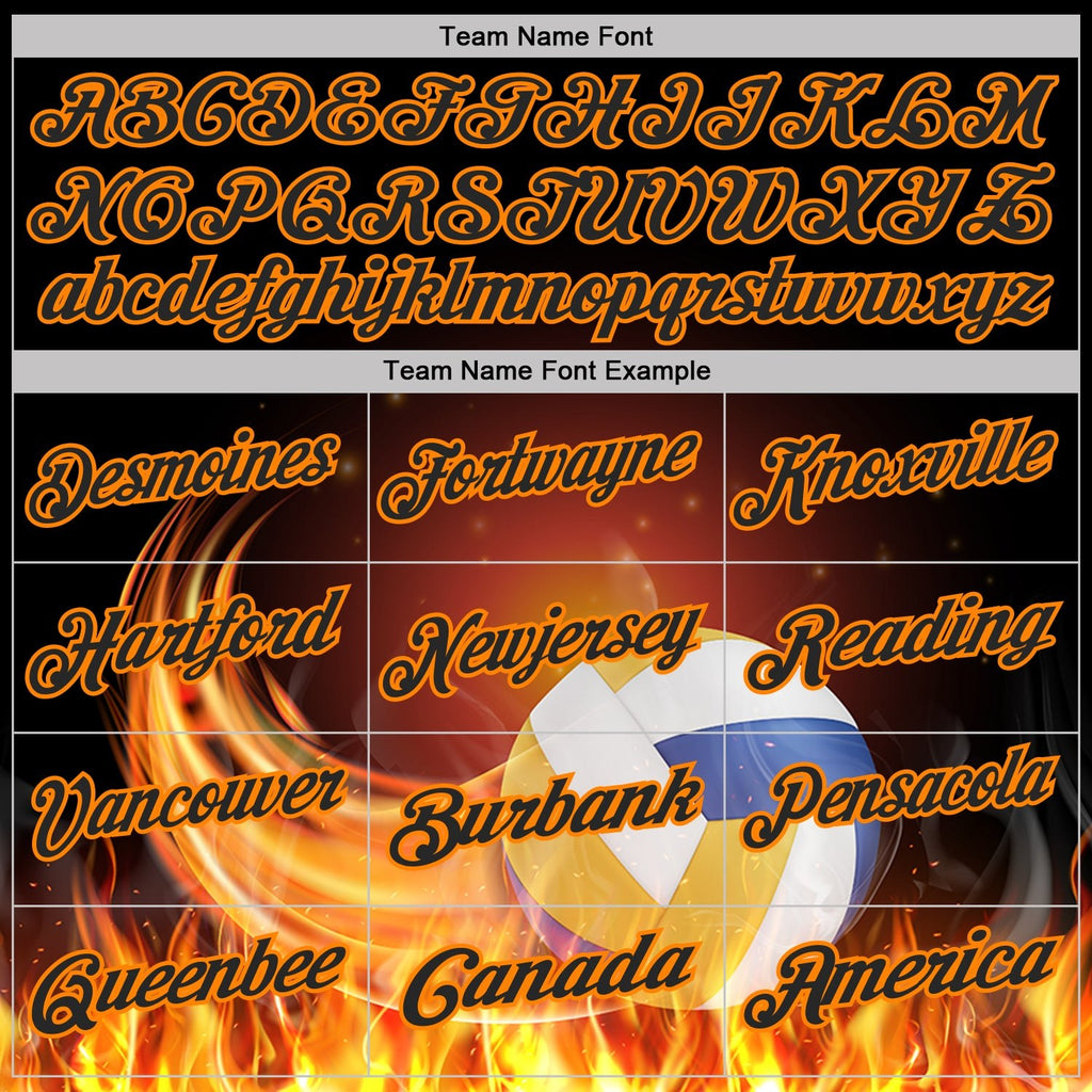 Custom Black-Bay Orange Flame Volleyball Ball 3D Pattern Performance Polo Shirt photo 4