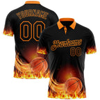 Custom Black-Bay Orange Flame Basketball Ball 3D Pattern Performance Polo Shirt photo 1