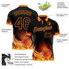 Custom Black-Bay Orange Flame Basketball Ball 3D Pattern Performance Polo Shirt photo 3