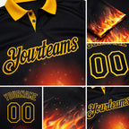 Custom Black-Gold Flame Soccer Ball 3D Pattern Performance Polo Shirt detail