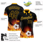 Custom Black-Gold Flame Soccer Ball 3D Pattern Performance Polo Shirt photo 3