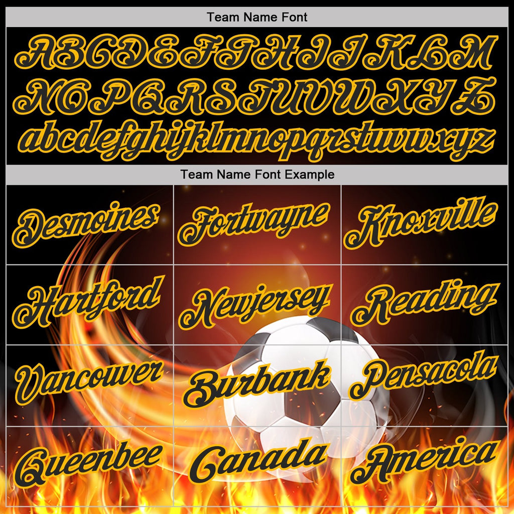 Custom Black-Gold Flame Soccer Ball 3D Pattern Performance Polo Shirt photo 4