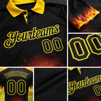 Custom Black-Neon Yellow Flame Softball Ball 3D Pattern Performance Polo Shirt detail