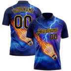 Custom Blue Black-Gold Flame Lightning Badminton Ball 3D Pattern Performance Polo Shirt photo 1