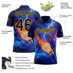 Custom Blue Black-Gold Flame Lightning Badminton Ball 3D Pattern Performance Polo Shirt photo 3