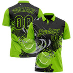 Custom Black Gray-Neon Green Tennis Ball Swirl Splatter 3D Pattern Performance Polo Shirt photo 1