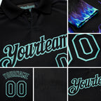 Custom Black-Ice Blue Flame Baseball Ball 3D Pattern Performance Polo Shirt detail