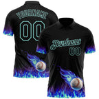 Custom Black-Ice Blue Flame Baseball Ball 3D Pattern Performance Polo Shirt photo 1
