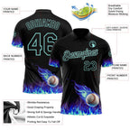 Custom Black-Ice Blue Flame Baseball Ball 3D Pattern Performance Polo Shirt photo 3