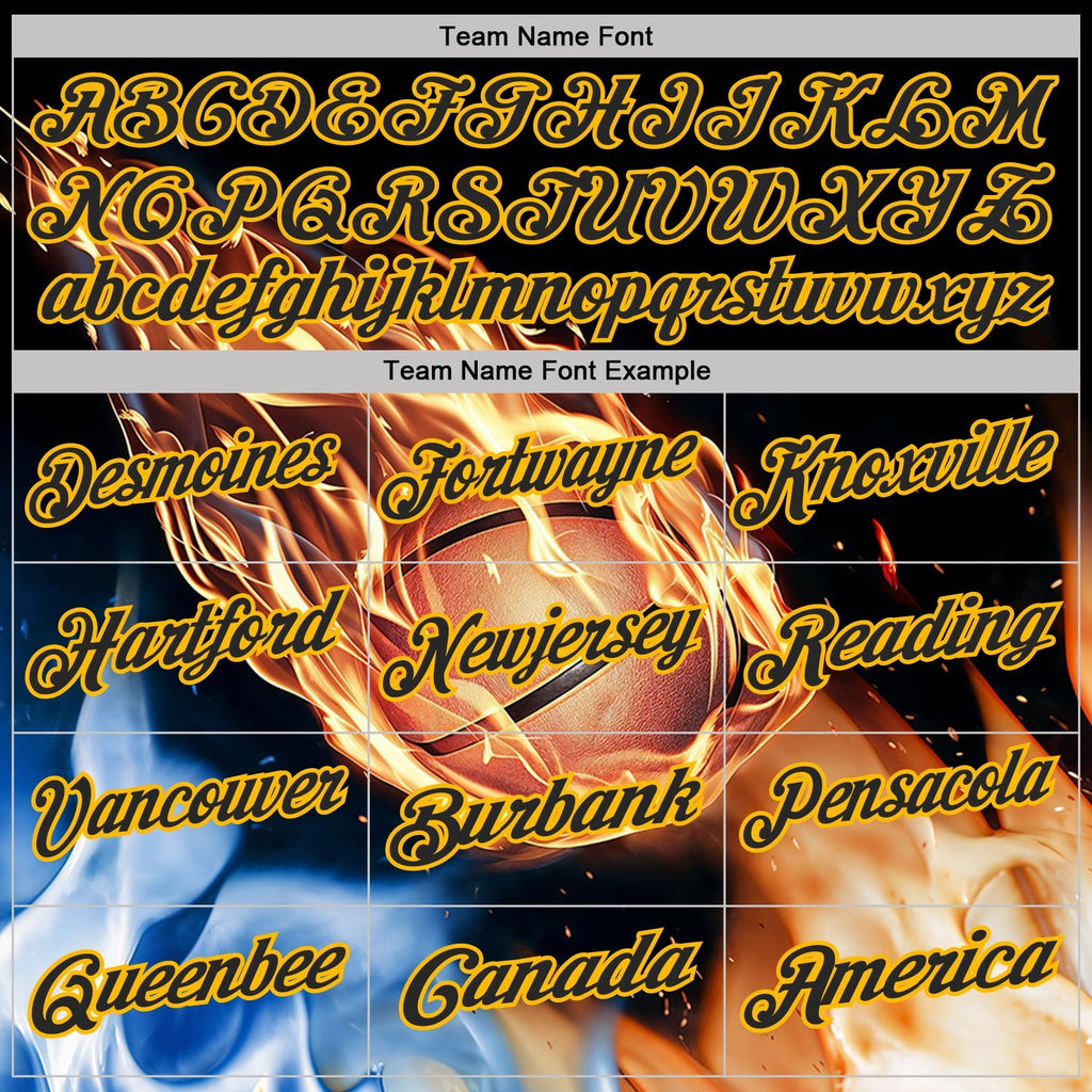 Custom Black Orange Blue-Gold Flame Basketball Ball 3D Pattern Performance Polo Shirt photo 3