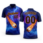 Custom Blue Black-Bay Orange Flame Lightning Golf Ball 3D Pattern Performance Polo Shirt