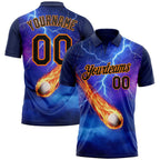 Custom Blue Black-Bay Orange Flame Lightning Golf Ball 3D Pattern Performance Polo Shirt photo 1