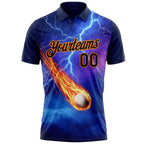 Custom Blue Black-Bay Orange Flame Lightning Golf Ball 3D Pattern Performance Polo Shirt photo 2