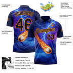 Custom Blue Black-Bay Orange Flame Lightning Golf Ball 3D Pattern Performance Polo Shirt photo 3