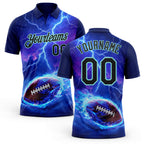 Custom Blue Black-Ice Blue Flame Lightning Football Ball 3D Pattern Performance Polo Shirt