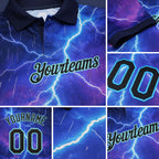 Custom Blue Black-Ice Blue Flame Lightning Football Ball 3D Pattern Performance Polo Shirt detail
