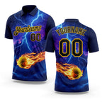 Custom Blue Black-Yellow Flame Lightning Tennis Ball 3D Pattern Performance Polo Shirt