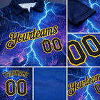 Custom Blue Black-Yellow Flame Lightning Tennis Ball 3D Pattern Performance Polo Shirt detail