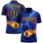 Custom Blue Black-Yellow Flame Lightning Tennis Ball 3D Pattern Performance Polo Shirt photo 1