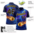 Custom Blue Black-Yellow Flame Lightning Tennis Ball 3D Pattern Performance Polo Shirt photo 3