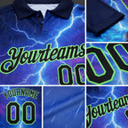 Custom Blue Black-Pea Green Flame Lightning Billiards Snooker 8 Ball Pool Performance Polo Shirt detail