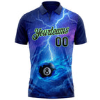 Custom Blue Black-Pea Green Flame Lightning Billiards Snooker 8 Ball Pool Performance Polo Shirt photo 2