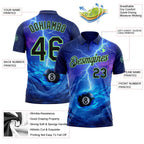 Custom Blue Black-Pea Green Flame Lightning Billiards Snooker 8 Ball Pool Performance Polo Shirt photo 3