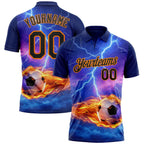Custom Blue Black-Bay Orange Flame Lightning Soccer Ball 3D Pattern Performance Polo Shirt photo 1