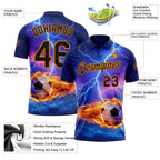 Custom Blue Black-Bay Orange Flame Lightning Soccer Ball 3D Pattern Performance Polo Shirt photo 3