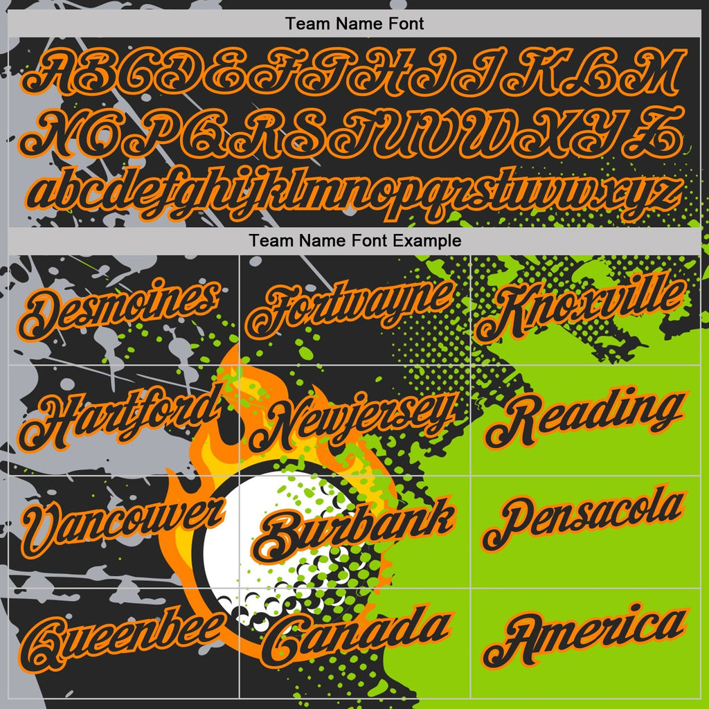 Custom Black Neon Green-Bay Orange Flame Golf Ball Splatter 3D Pattern Performance Polo Shirt photo 3
