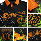 Custom Black Neon Green-Bay Orange Flame Billiards Snooker 8 Ball Pool Splatter Performance Polo Shirt detail