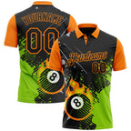 Custom Black Neon Green-Bay Orange Flame Billiards Snooker 8 Ball Pool Splatter Performance Polo Shirt photo 1