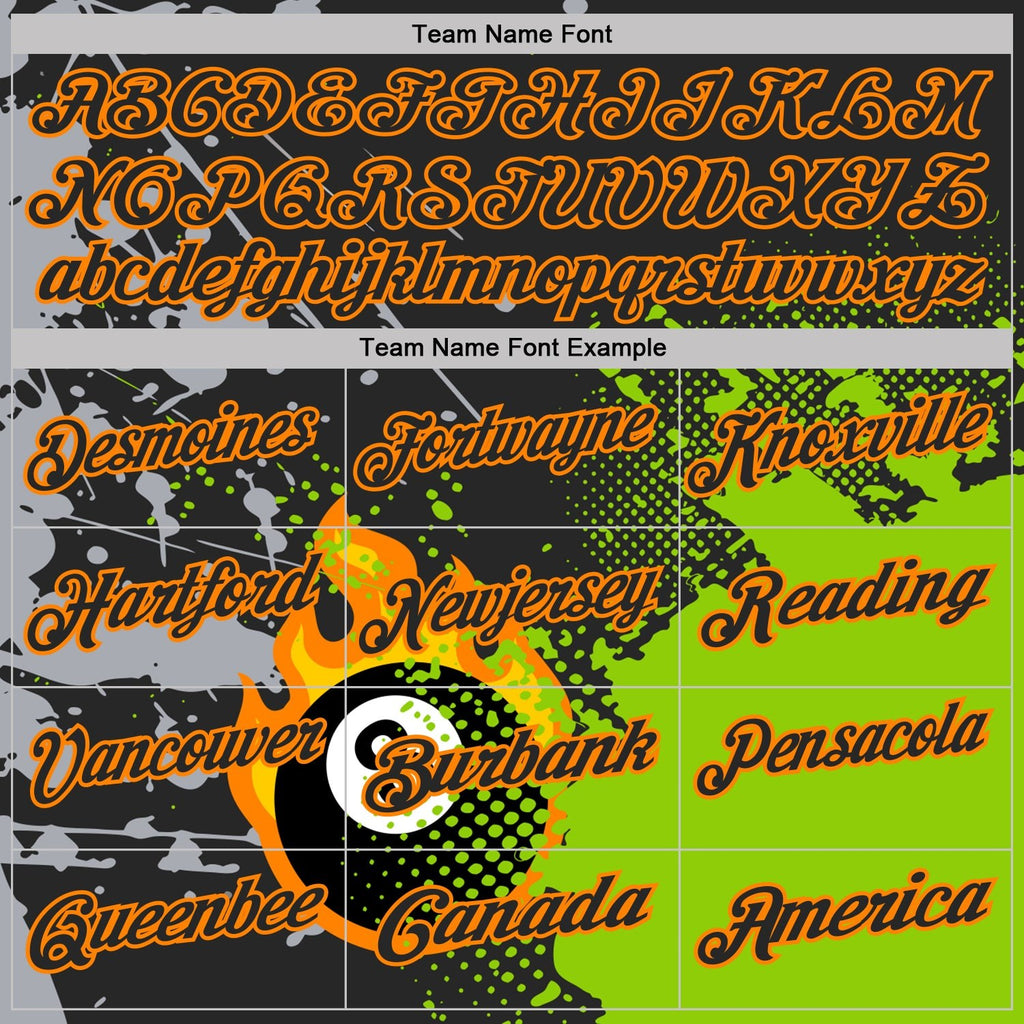 Custom Black Neon Green-Bay Orange Flame Billiards Snooker 8 Ball Pool Splatter Performance Polo Shirt photo 3