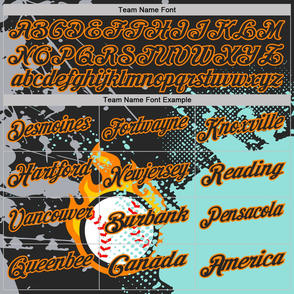 Custom Black Ice Blue-Bay Orange Flame Baseball Ball Splatter 3D Pattern Performance Polo Shirt photo 3